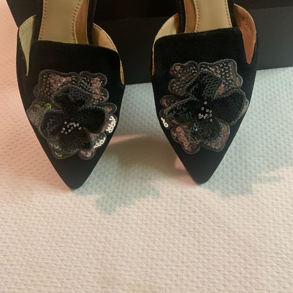 Mimco Black & Silver Epoque Flats Shoes Sz6 Flower Crystals motif stunning🤎 - Picture 8 of 10